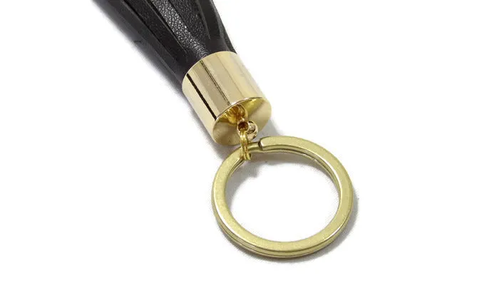 Dark Brown Lambskin Leather Tassel Keychain with 14k Gold Plated Brass Top Free Gift Wrap