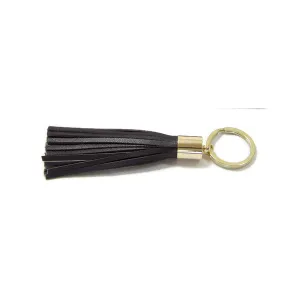 Dark Brown Lambskin Leather Tassel Keychain with 14k Gold Plated Brass Top Free Gift Wrap
