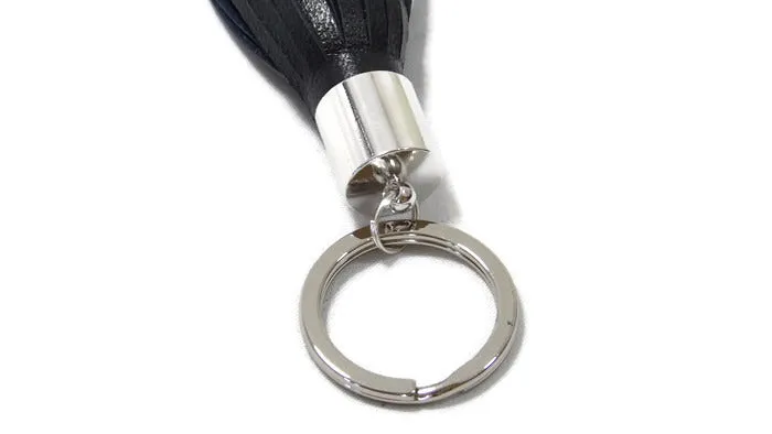 Dark Navy Blue Lambskin Leather Tassel Keychain with Rhodium Plated Brass Top Free Gift Wrap