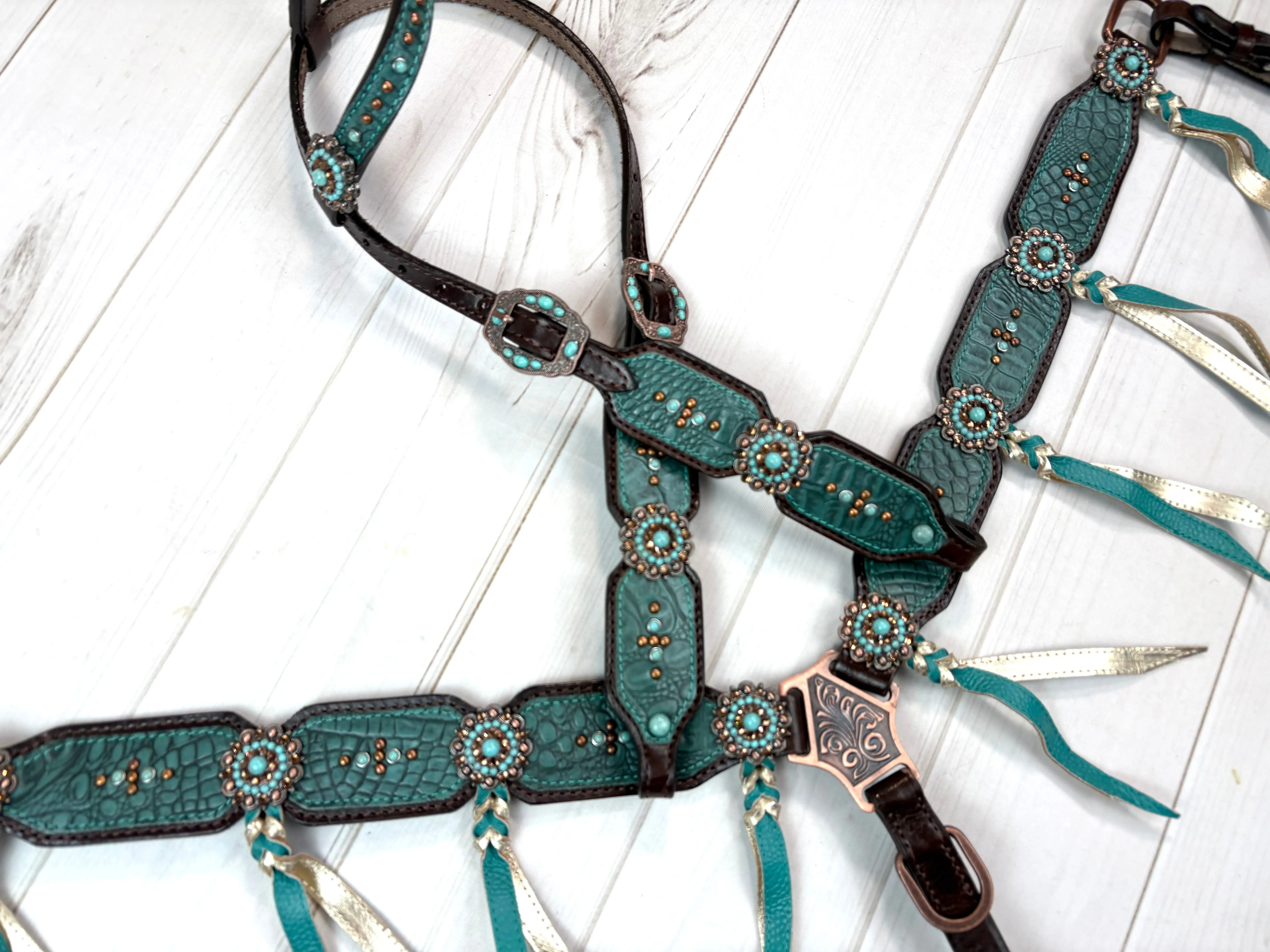 Dark Teal Leather Tassel Tack Set