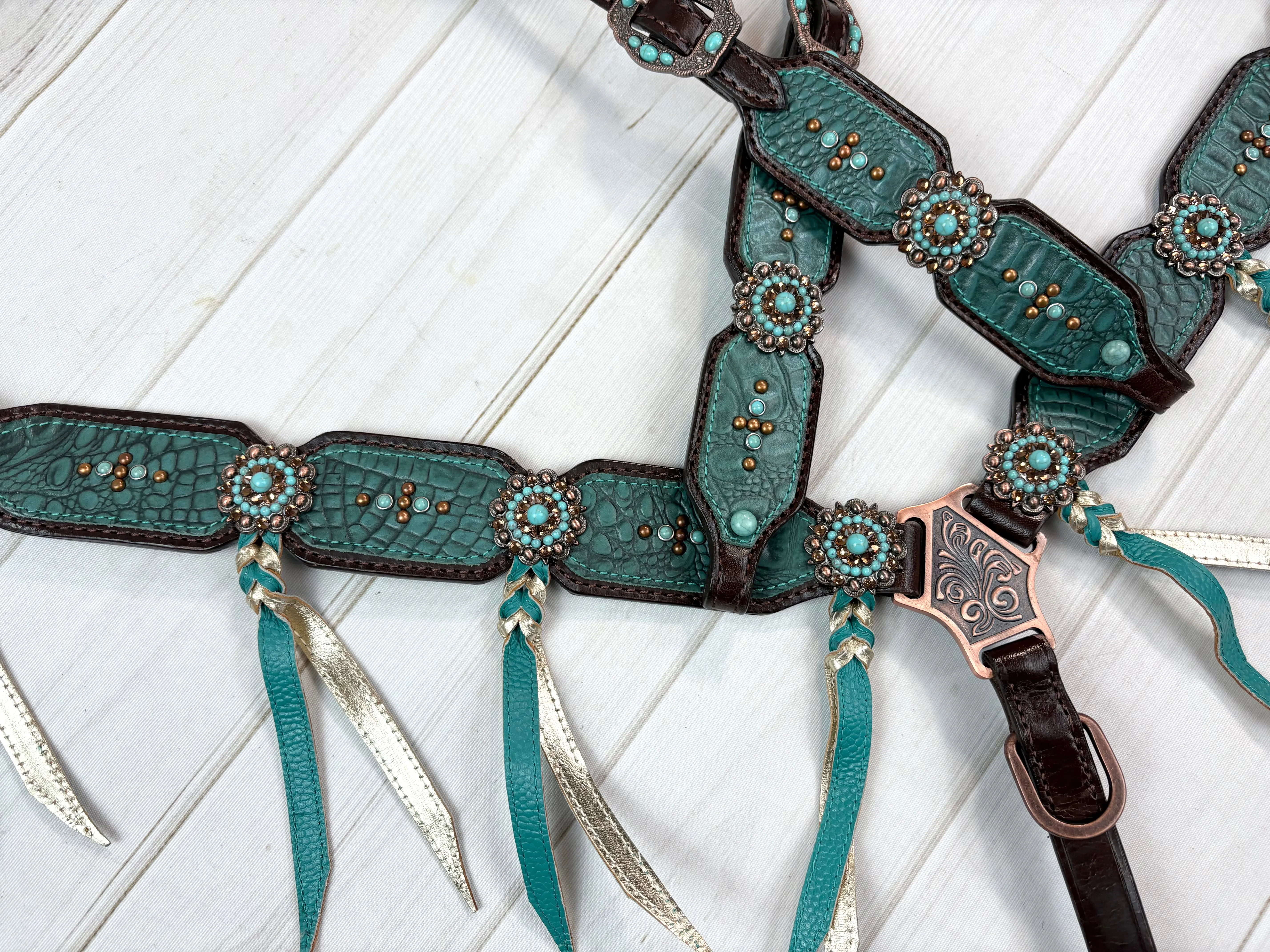 Dark Teal Leather Tassel Tack Set