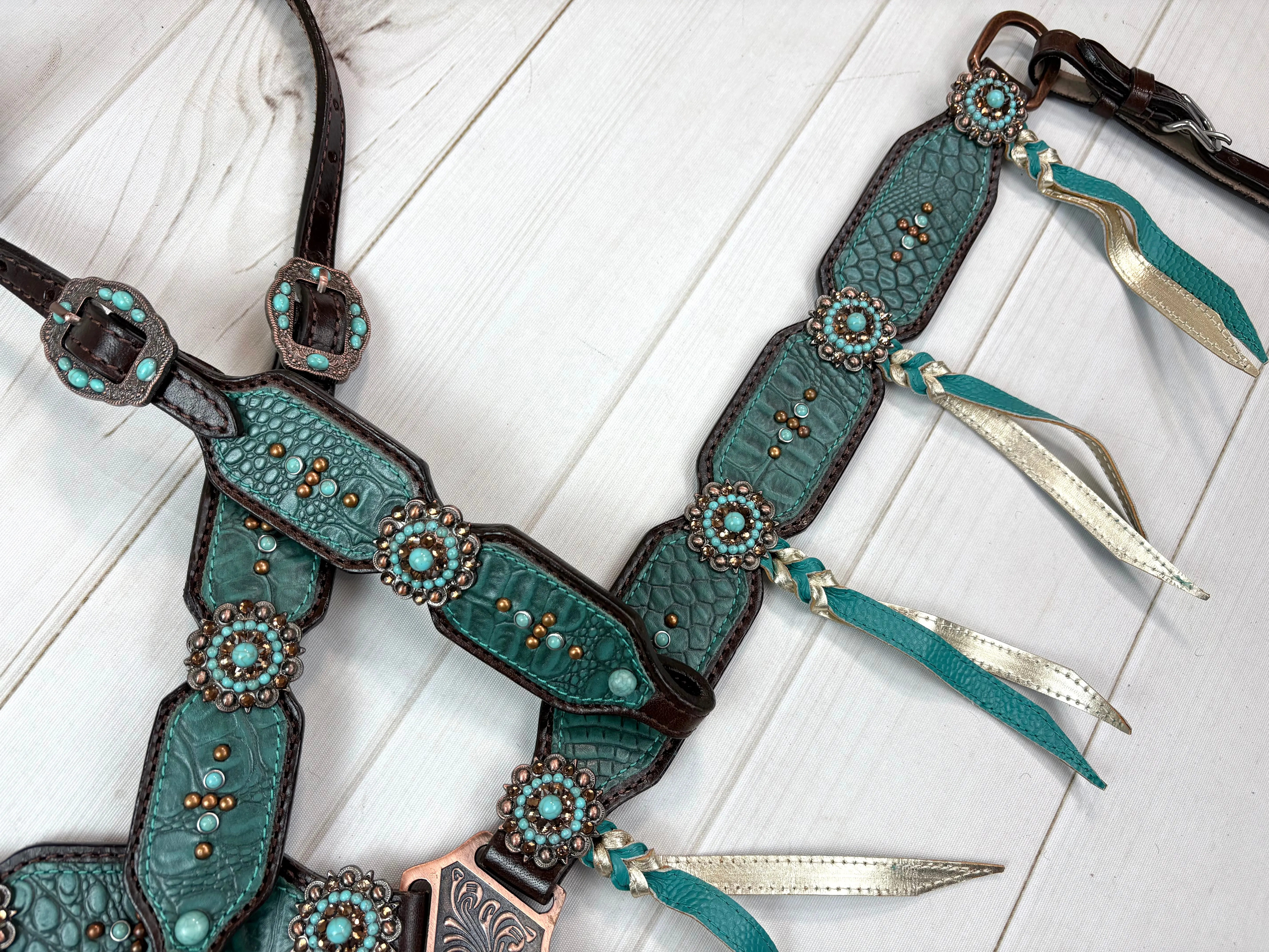 Dark Teal Leather Tassel Tack Set