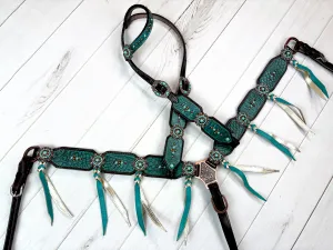 Dark Teal Leather Tassel Tack Set