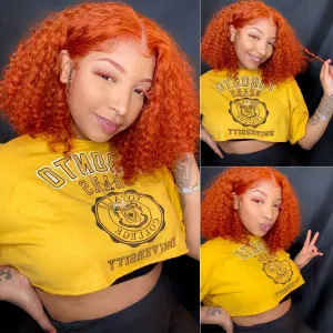 Deep Wave Ginger Bob Closure Wig Brazilian Human Hair Curly Wig Short Length