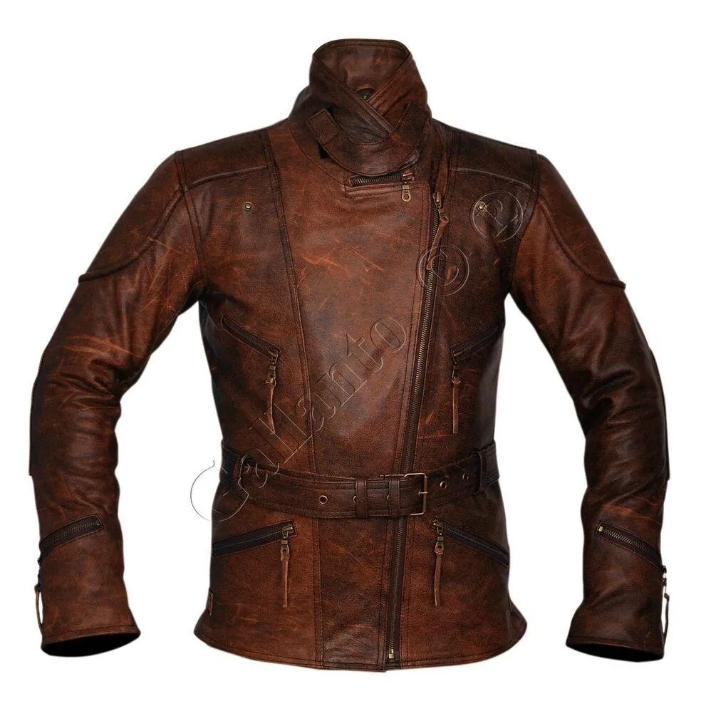 Demi Womens Ladies 3/4 Motorcycle Brown Distressed Vintage Leather Jacket