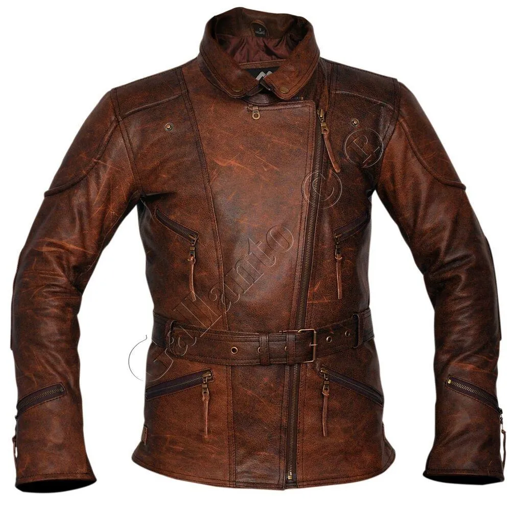 Demi Womens Ladies 3/4 Motorcycle Brown Distressed Vintage Leather Jacket