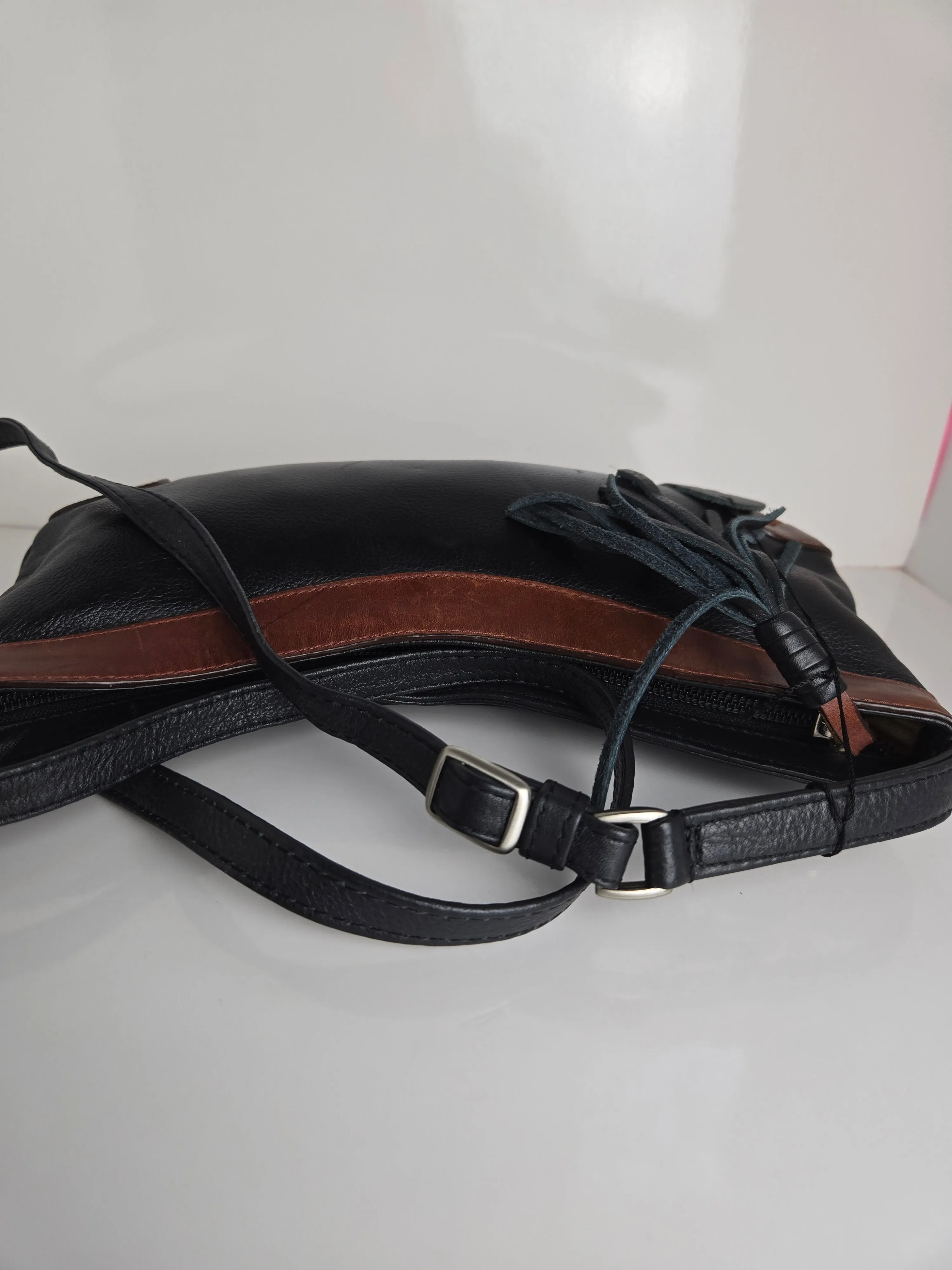 Derek Alexander Black and Brown Leather Shoulder/Crossbody Bag