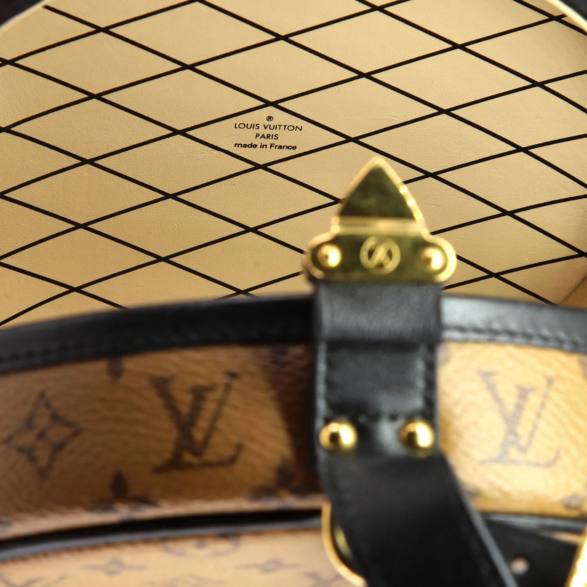 Designer Petite Boite Chapeau Bag Reverse Monogram Canvas