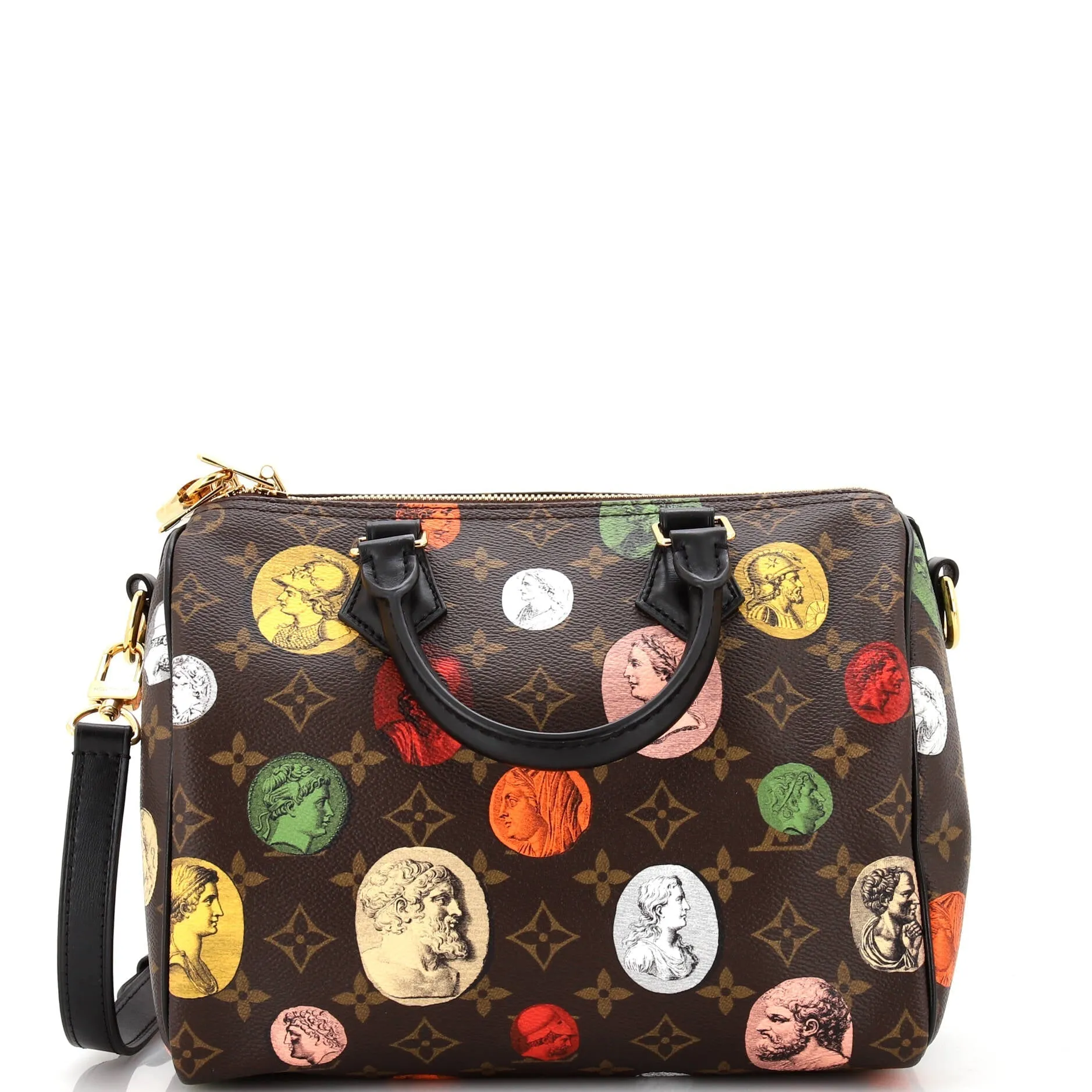 Designer Speedy Bandouliere Bag Limited Edition Fornasetti Cameo Monogram Canvas 25