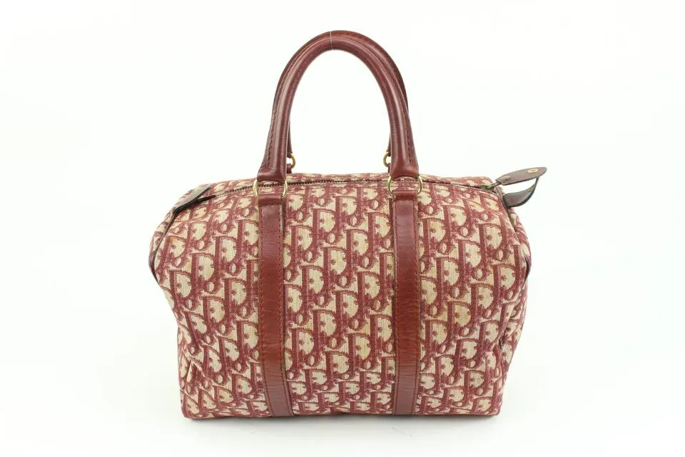 Dior Dark Red Burgundy Bordeaux Monogram Trotter Boston Bag 61d418s