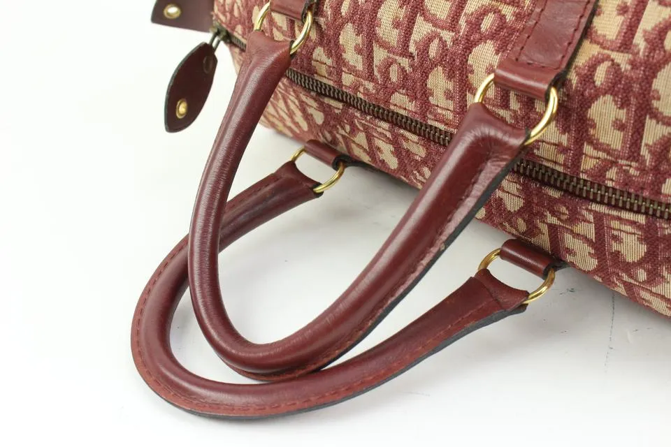 Dior Dark Red Burgundy Bordeaux Monogram Trotter Boston Bag 61d418s