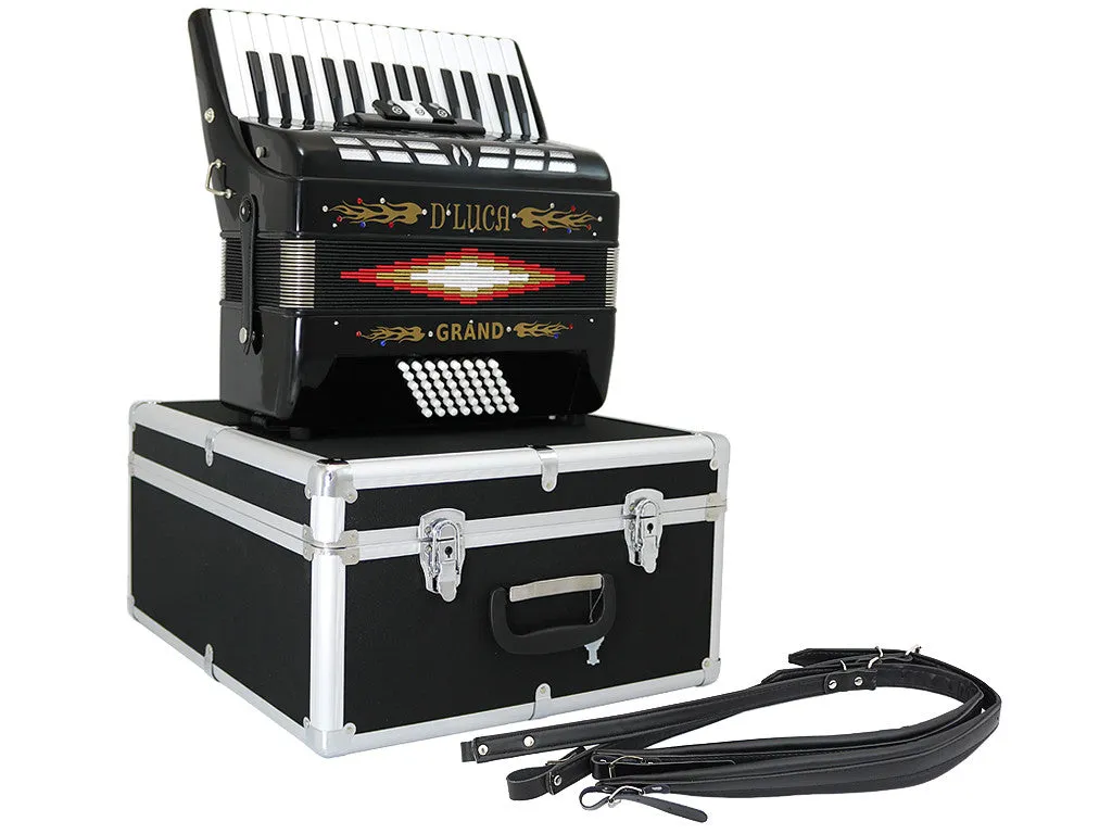 D'Luca Grand Piano Accordion 3 Switches 30 Keys 48 Bass with Case and Straps, Black