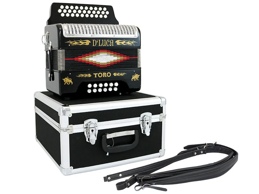 D'Luca Toro Button Accordion 31 Keys 12 Bass on FBE Key with Case and Straps, Black