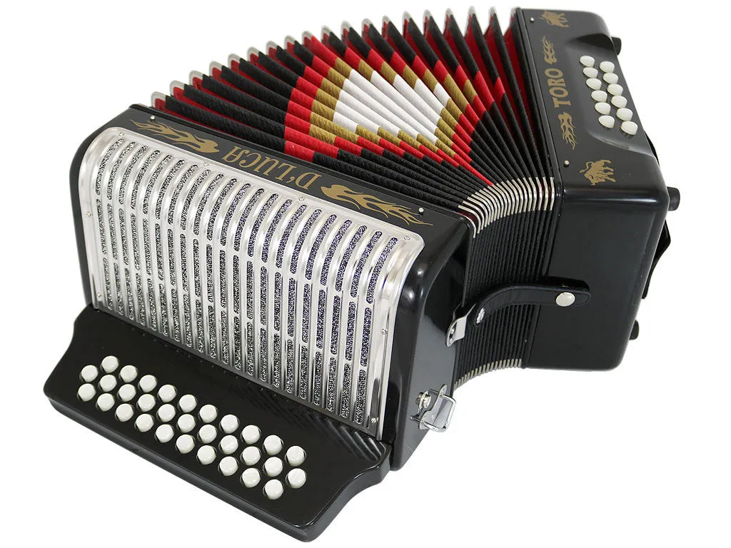 D'Luca Toro Button Accordion 31 Keys 12 Bass on FBE Key with Case and Straps, Black