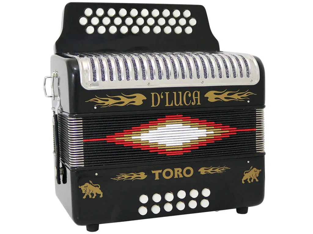 D'Luca Toro Button Accordion 31 Keys 12 Bass on FBE Key with Case and Straps, Black