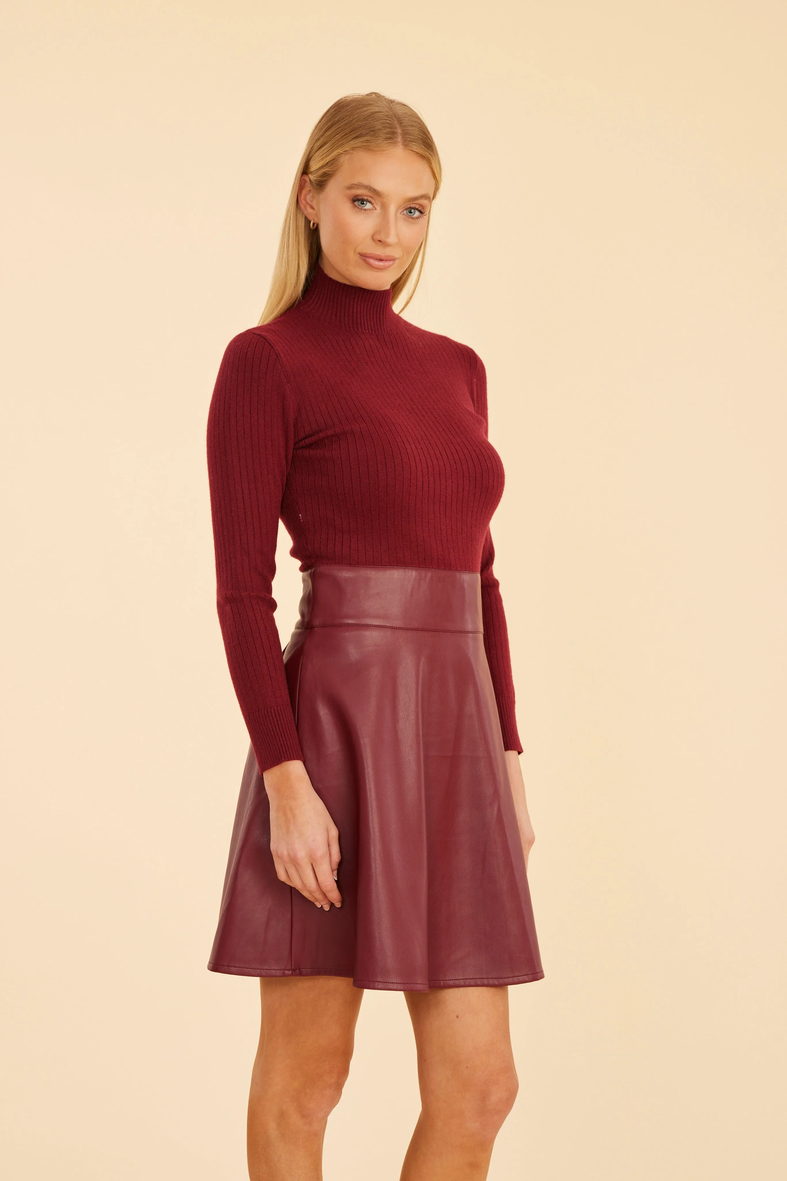 Dolce Cabo Faux Leather and Knit Turtleneck Dress