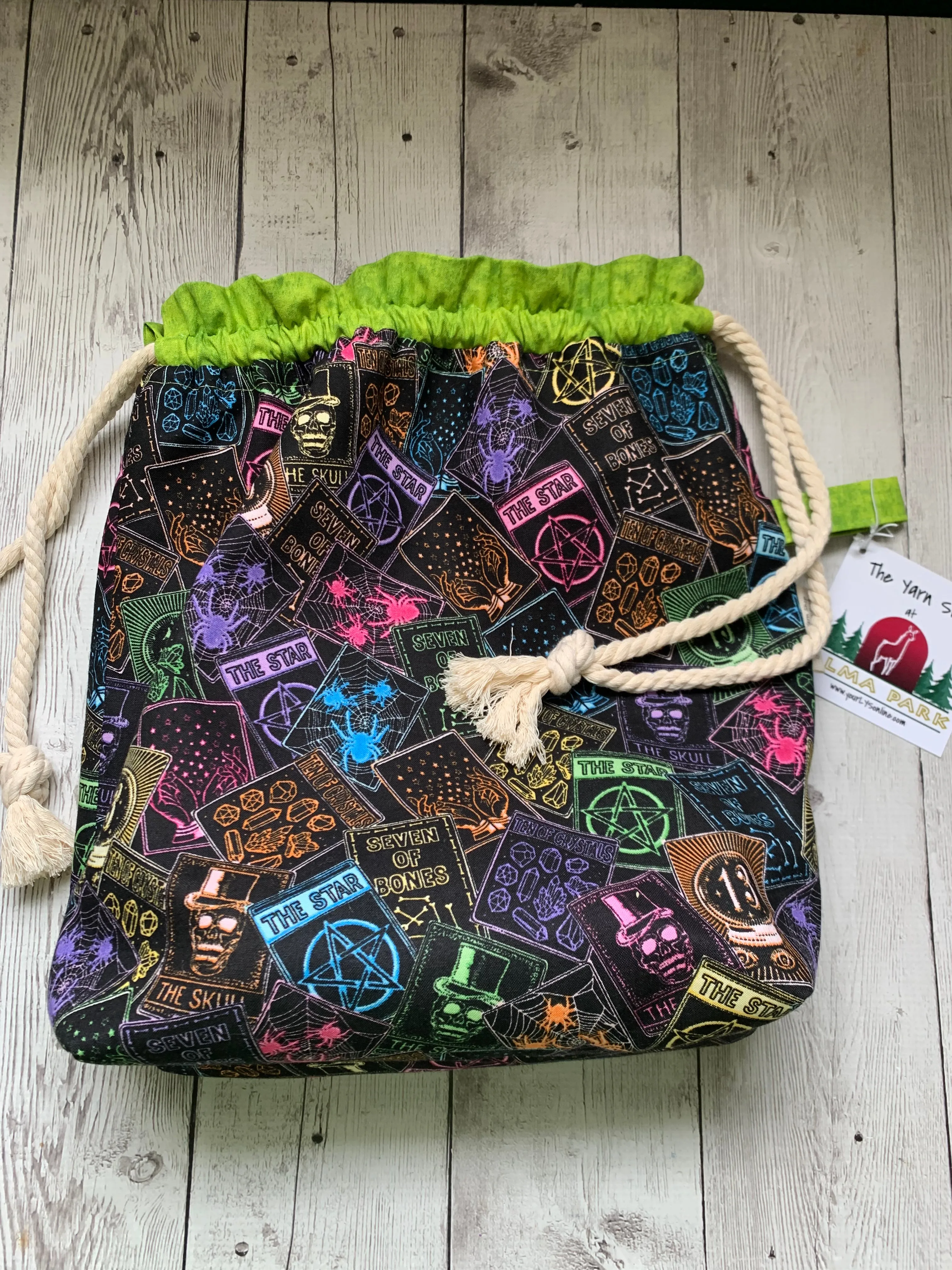 Drawstring Project Bag by Rose (X-LARGE) - TAROT CARDS / Chartreuse / Yellow