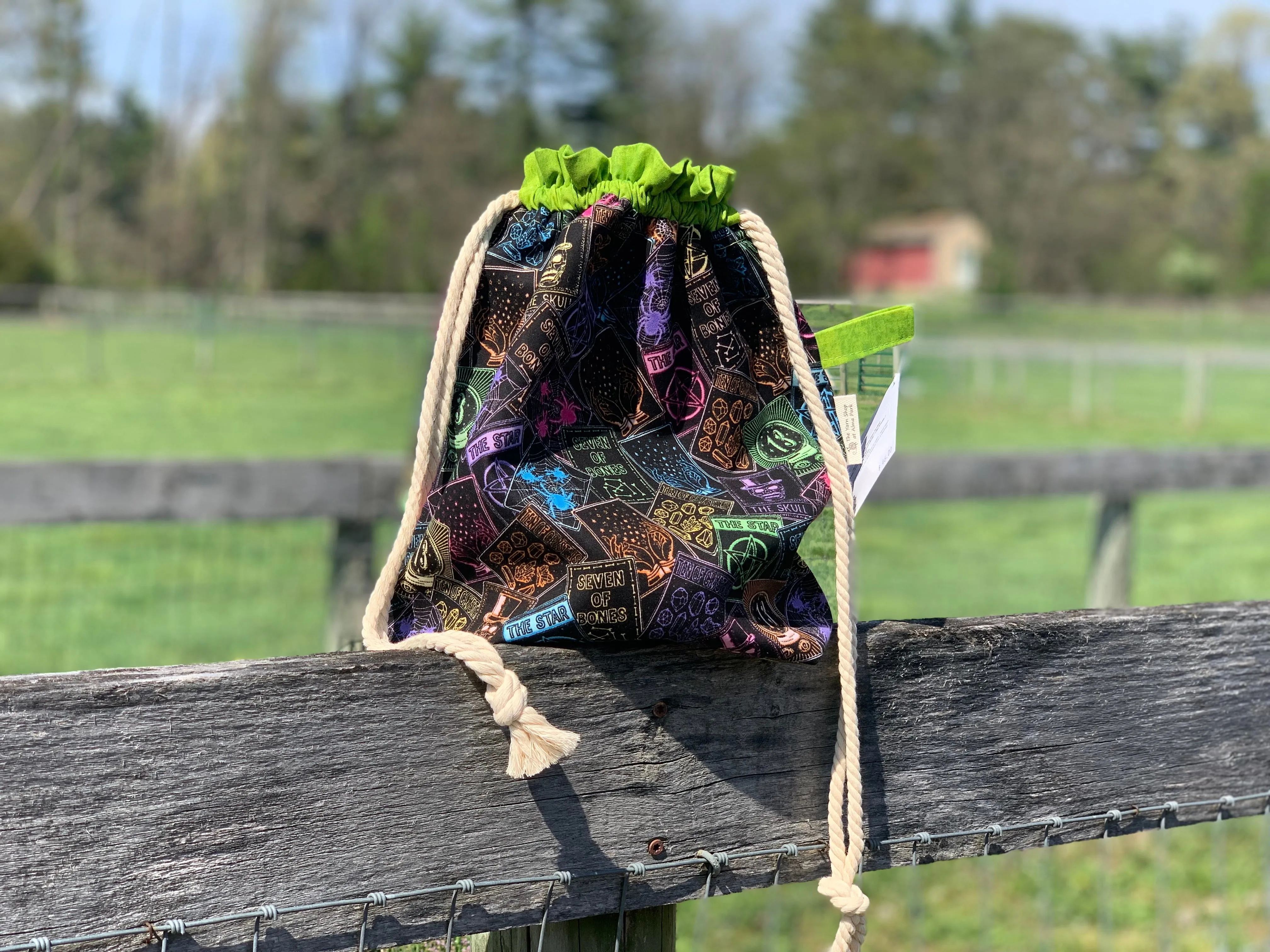 Drawstring Project Bag by Rose (X-LARGE) - TAROT CARDS / Chartreuse / Yellow