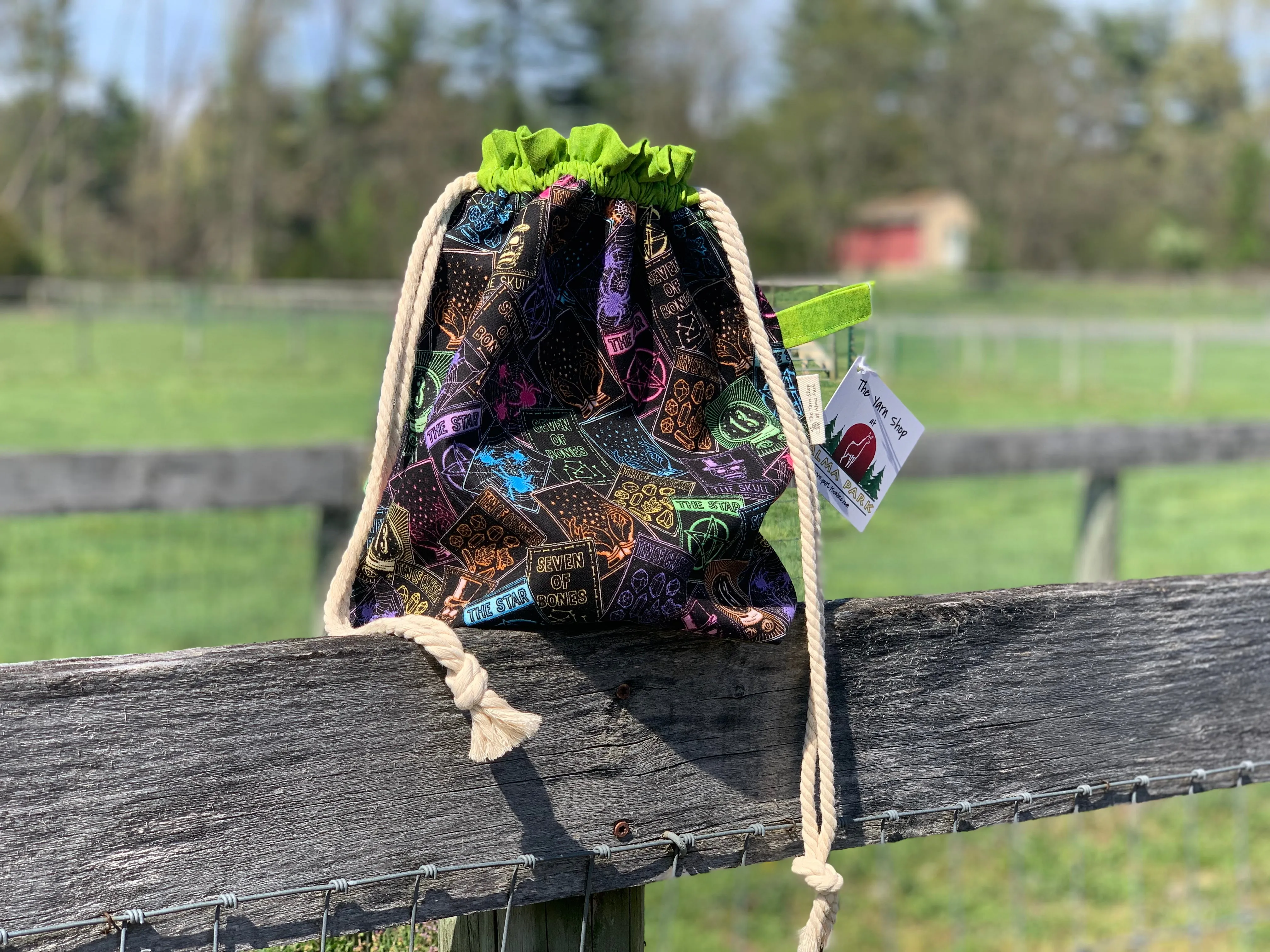 Drawstring Project Bag by Rose (X-LARGE) - TAROT CARDS / Chartreuse / Yellow