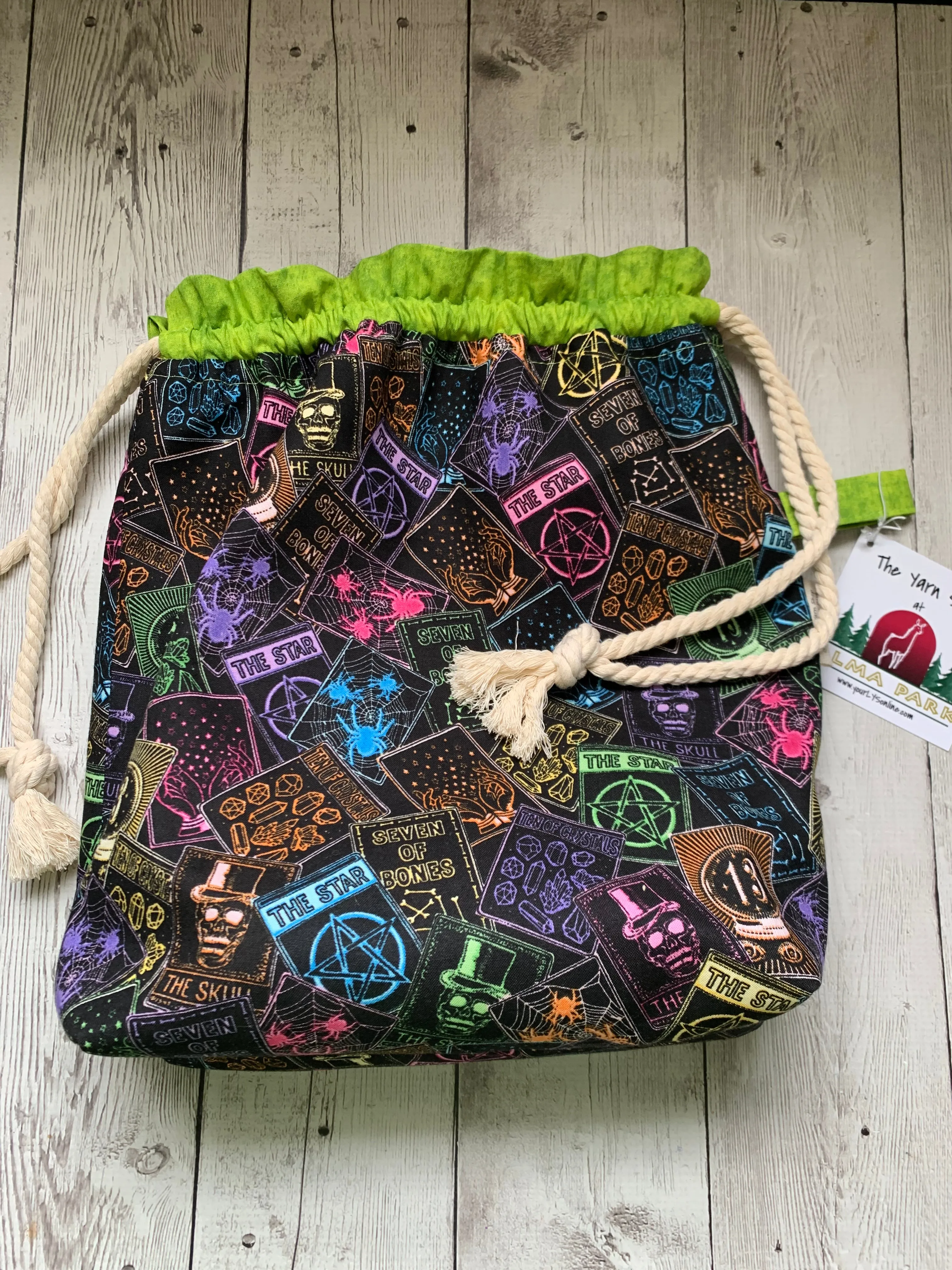 Drawstring Project Bag by Rose (X-LARGE) - TAROT CARDS / Chartreuse / Yellow