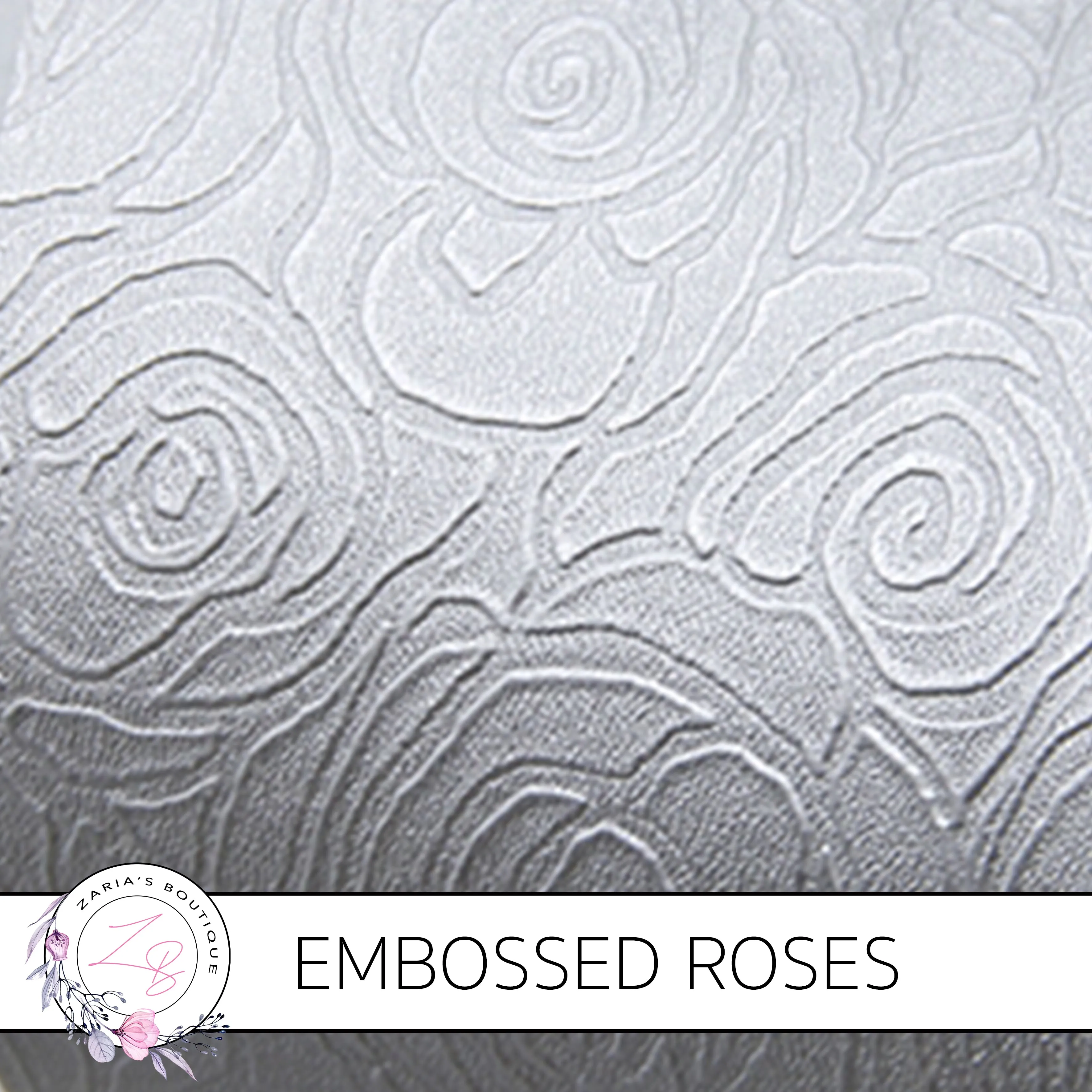 Embossed Roses ~ Silver ~ PU Faux Leather Leatherette Pleather
