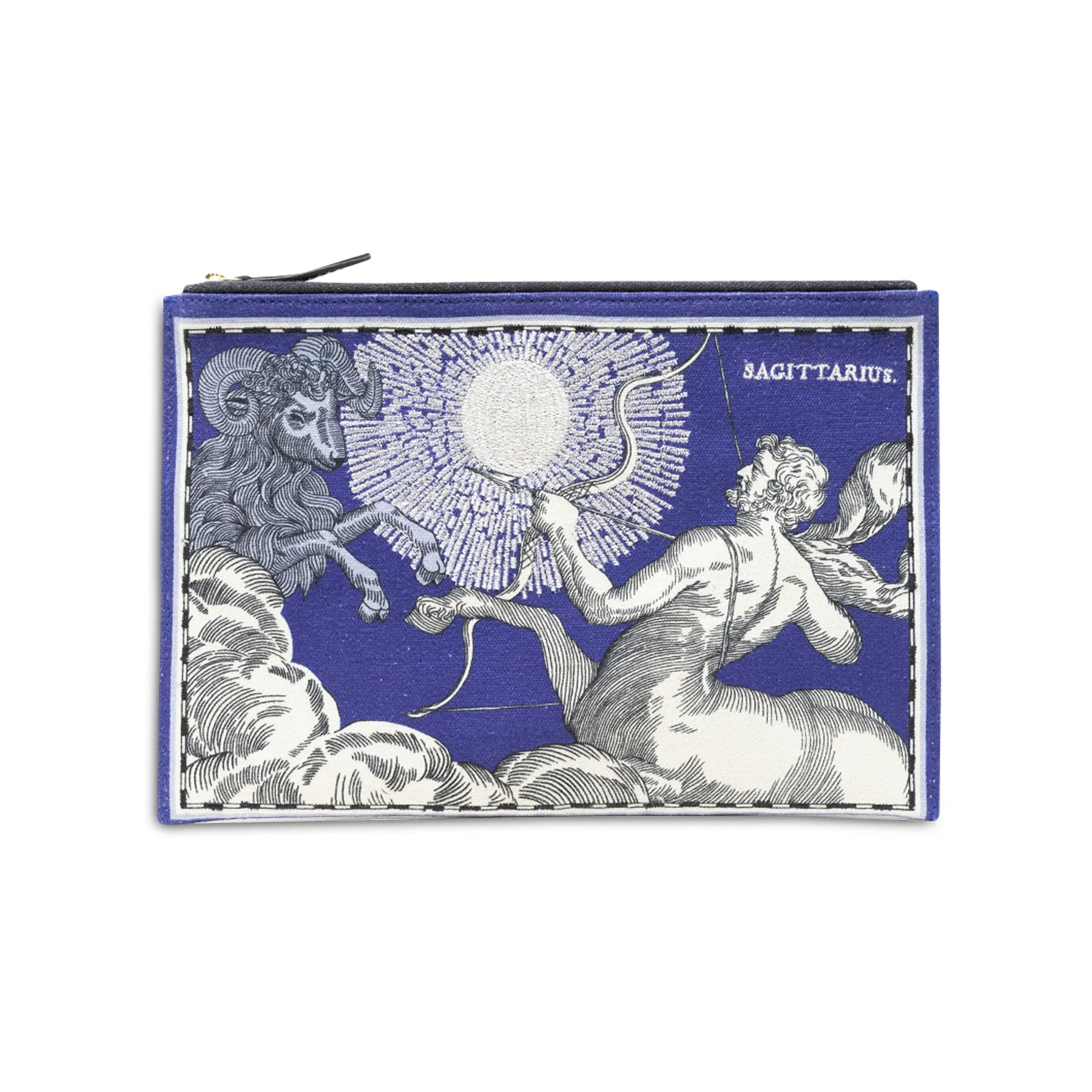Embroidered Pouch, Astro Sagittarius In Blue #9