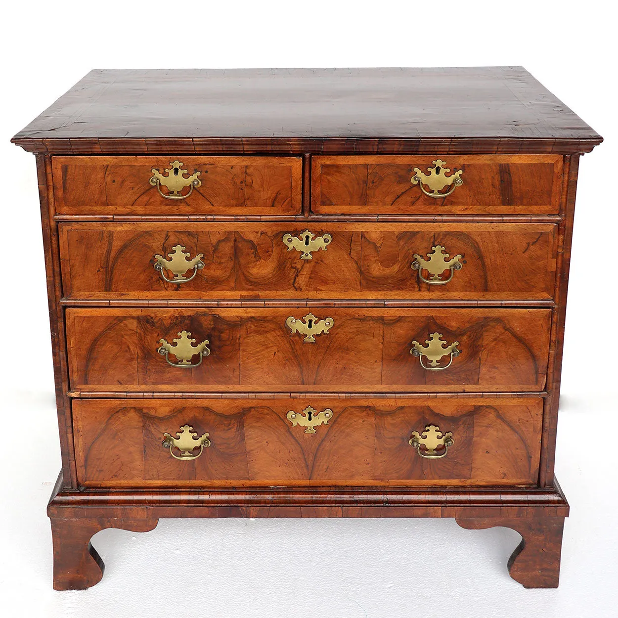 English Chippendale Burl Walnut Veneer Chest of Drawers