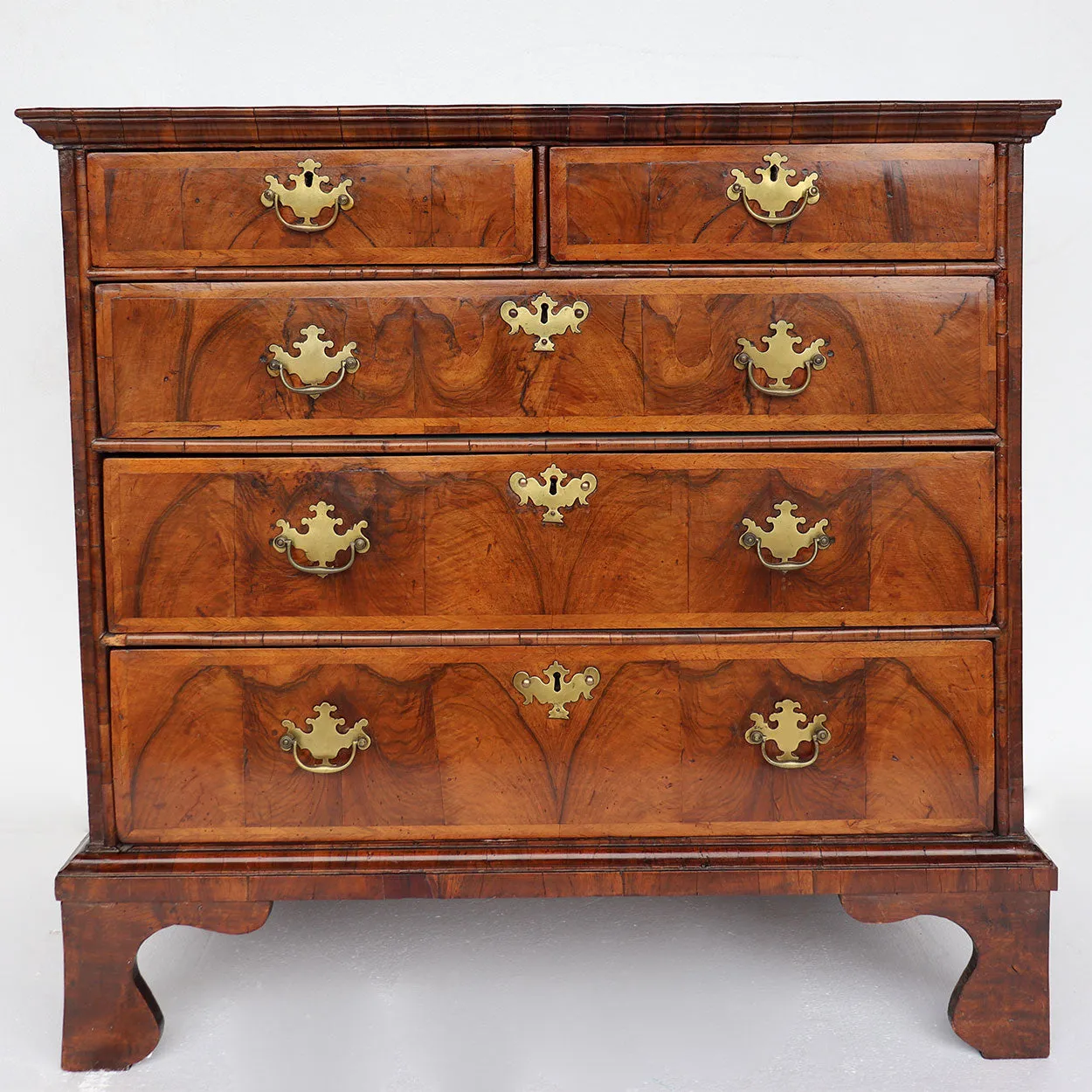 English Chippendale Burl Walnut Veneer Chest of Drawers