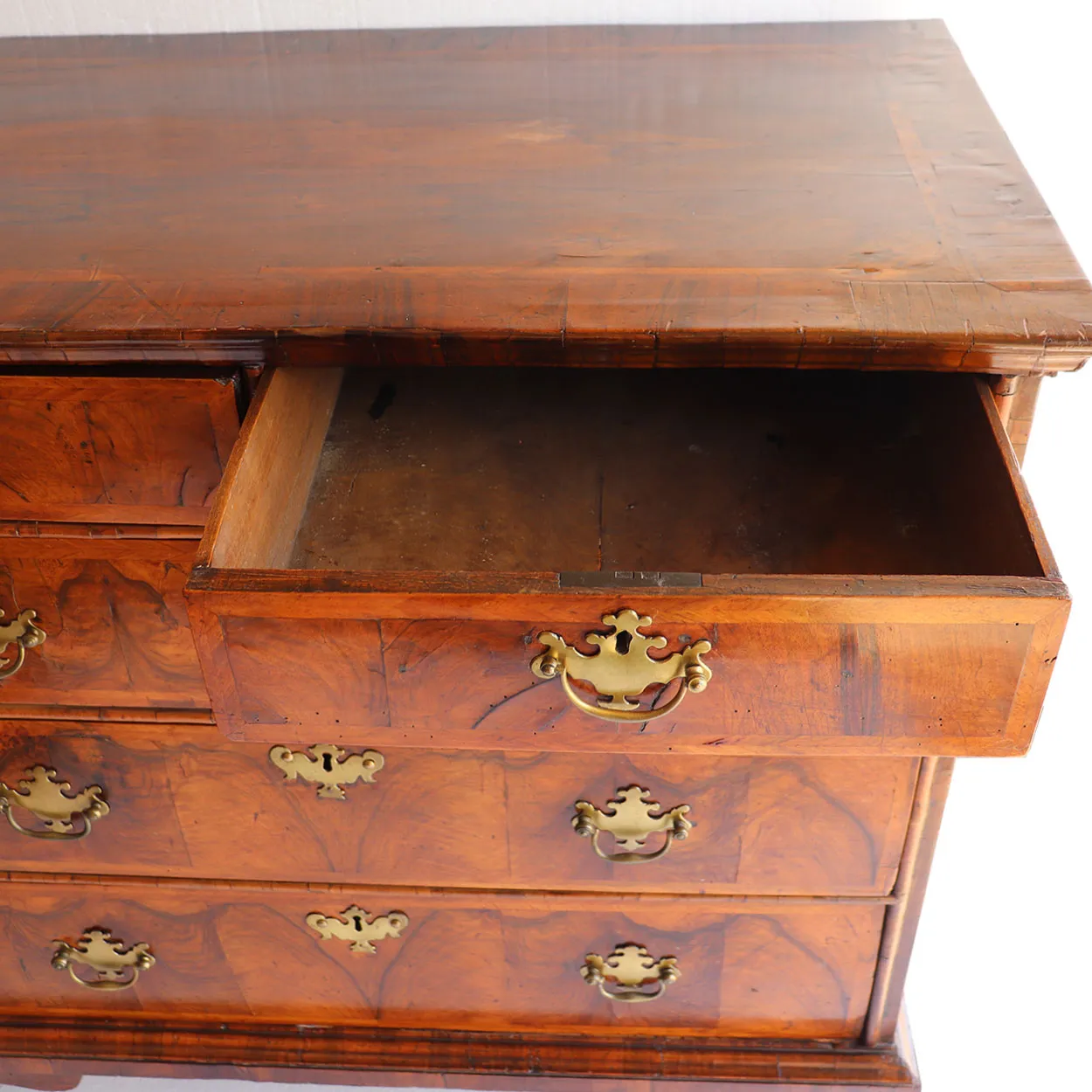 English Chippendale Burl Walnut Veneer Chest of Drawers