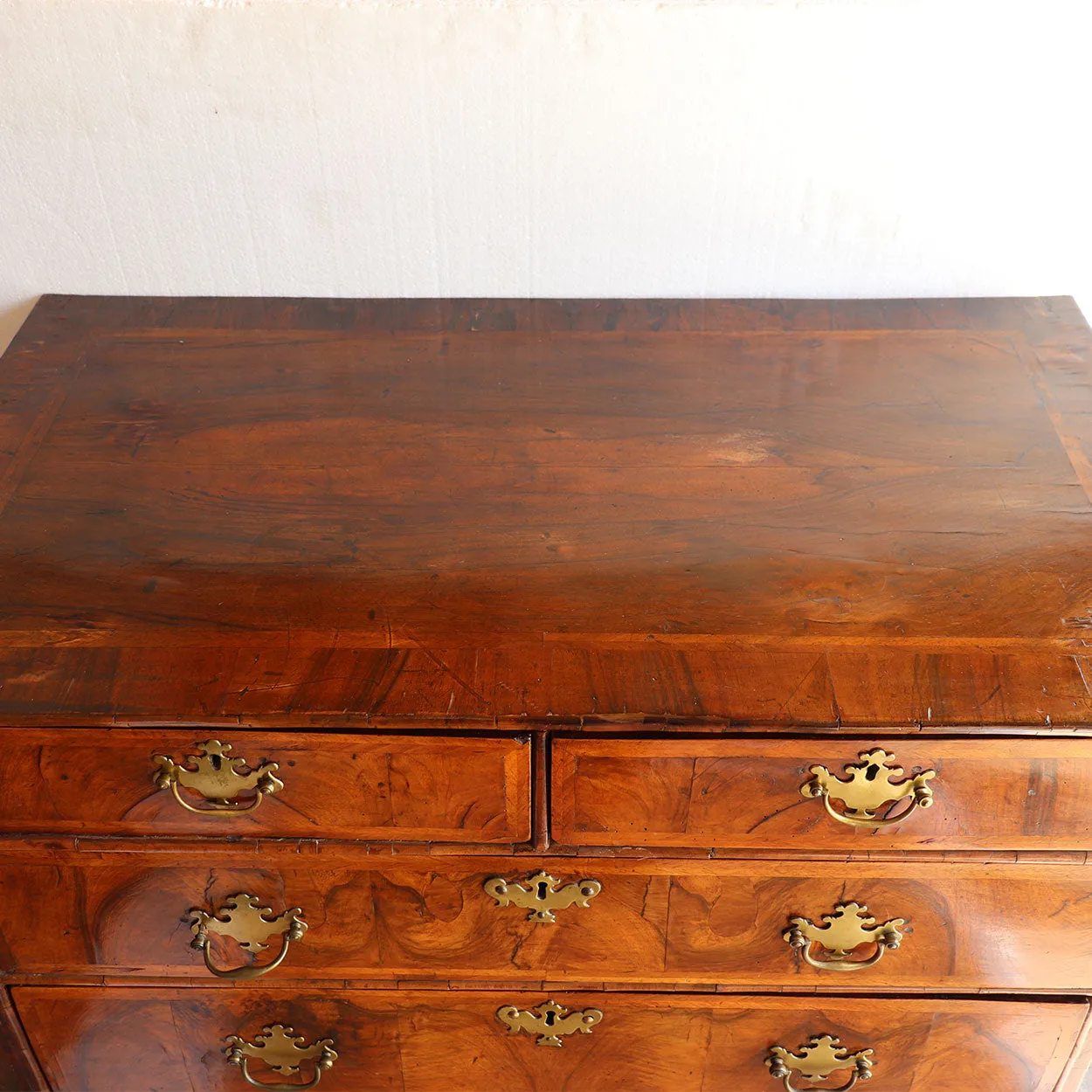 English Chippendale Burl Walnut Veneer Chest of Drawers