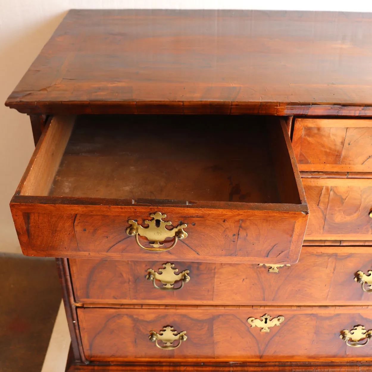 English Chippendale Burl Walnut Veneer Chest of Drawers