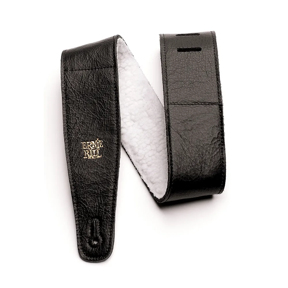 Ernie Ball 2.5 inch Adjustable Italian Leather Strap with Fur Padding, Black