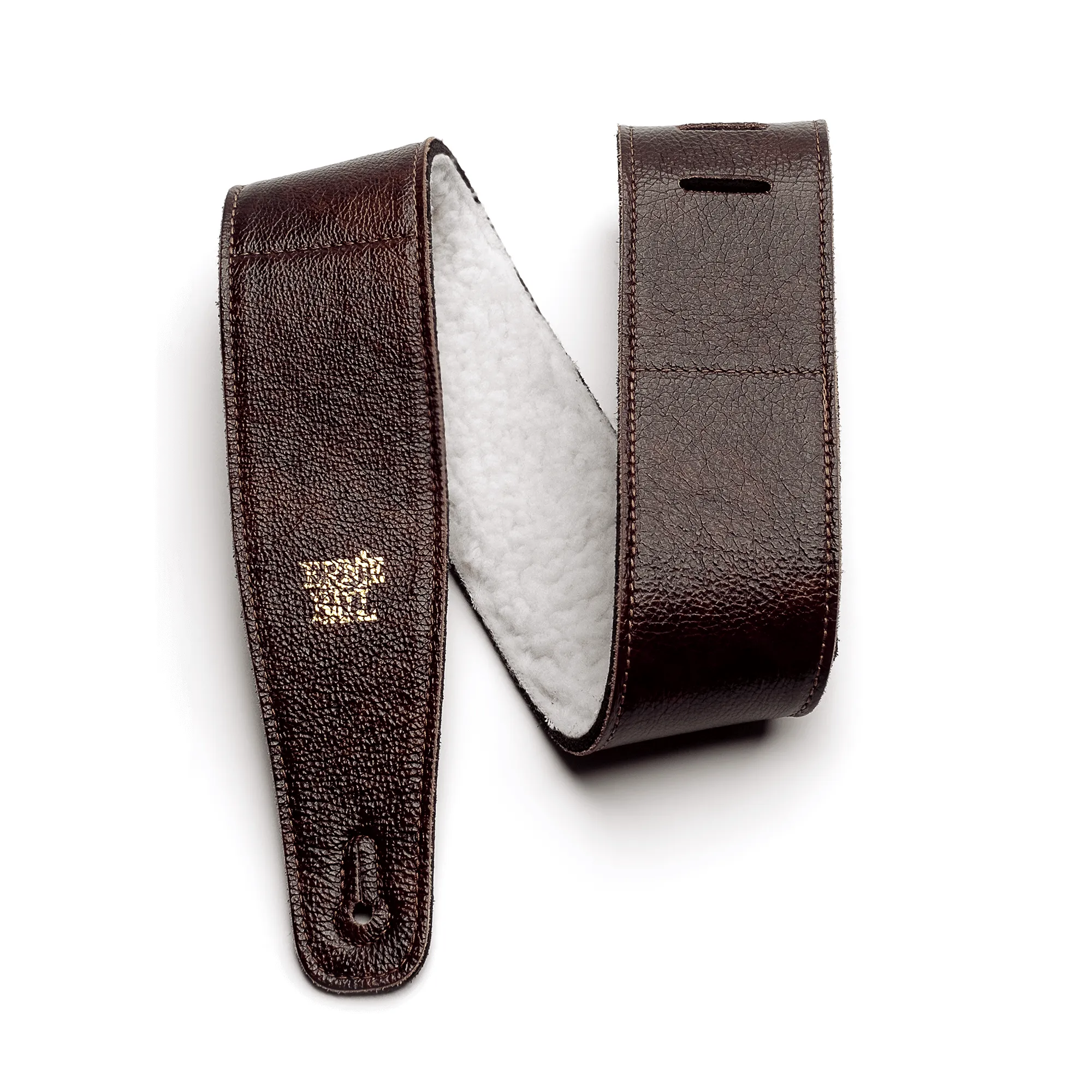 Ernie Ball 2.5 inch Adjustable Italian Leather Strap with Fur Padding, Chestnut