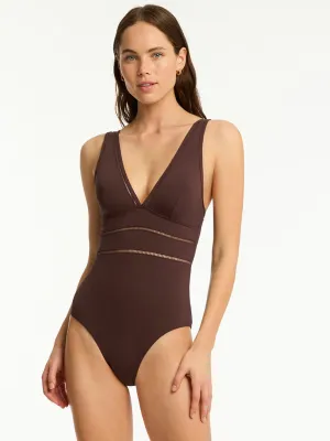 Essentials Spliced One Piece in Cocoa