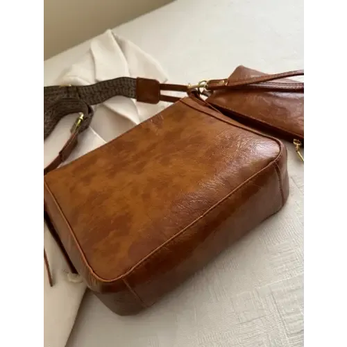 Exciting Brown Faux Leather Adjustable Strap Crossbody Bag