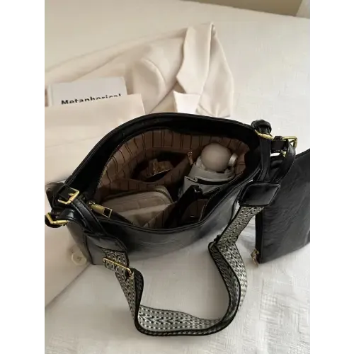 Exciting Brown Faux Leather Adjustable Strap Crossbody Bag
