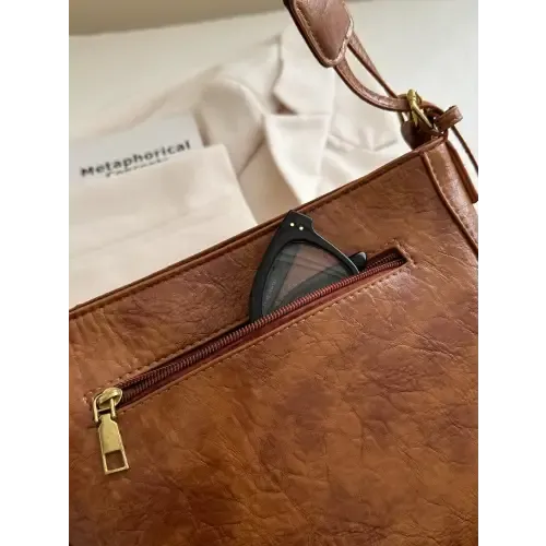 Exciting Brown Faux Leather Adjustable Strap Crossbody Bag