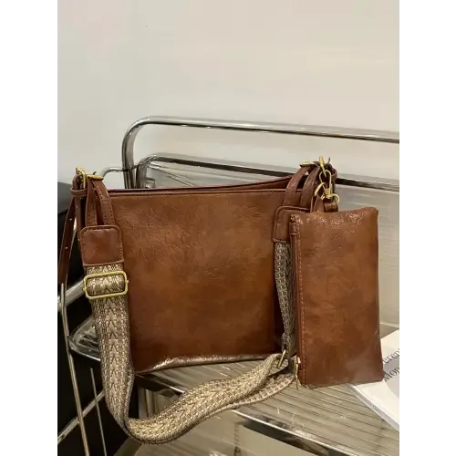 Exciting Brown Faux Leather Adjustable Strap Crossbody Bag