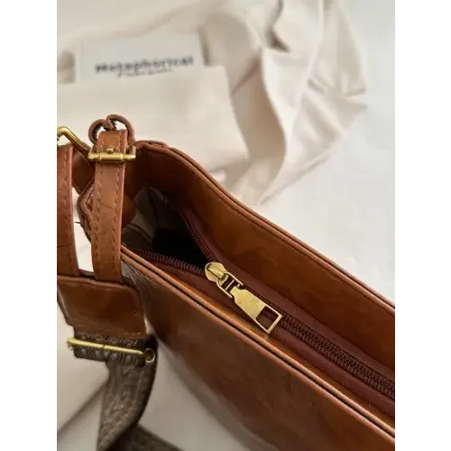 Exciting Brown Faux Leather Adjustable Strap Crossbody Bag