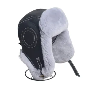 Faux Fur Lined Leather Aviator Hat