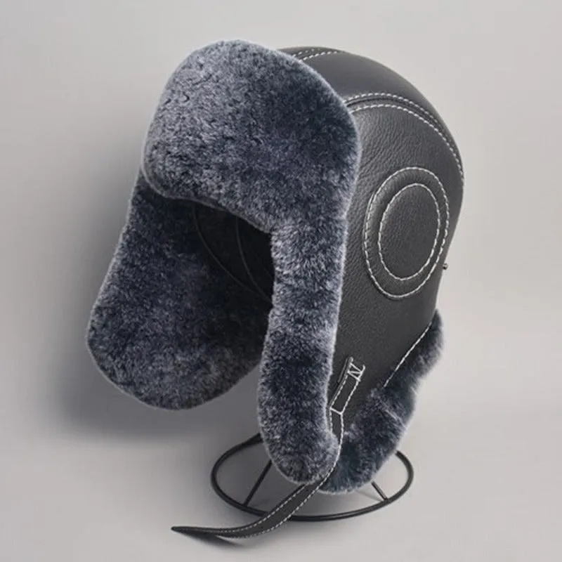 Faux Fur Lined Leather Aviator Hat