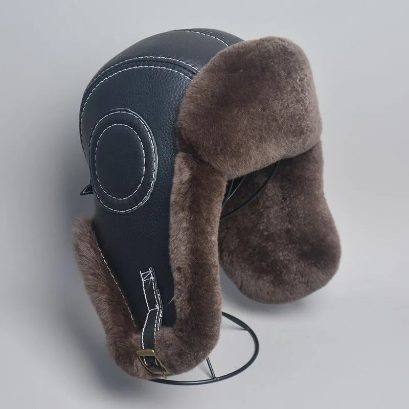 Faux Fur Lined Leather Aviator Hat