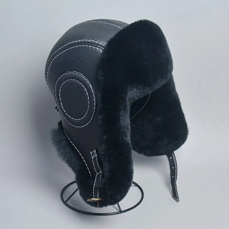 Faux Fur Lined Leather Aviator Hat