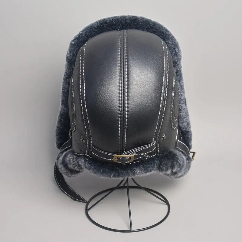 Faux Fur Lined Leather Aviator Hat