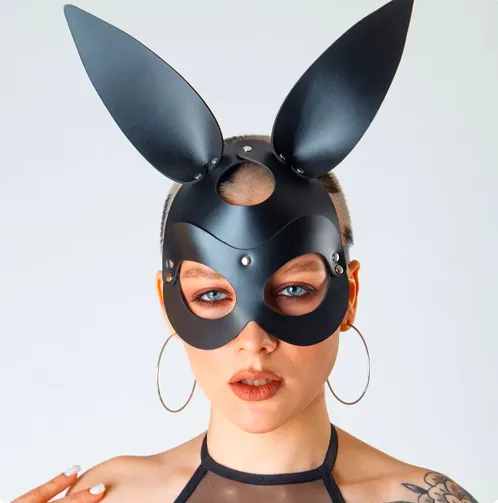 Faux Leather Bunny Mask by Scandals for Costume Parties, Cosplay, and Themed Events