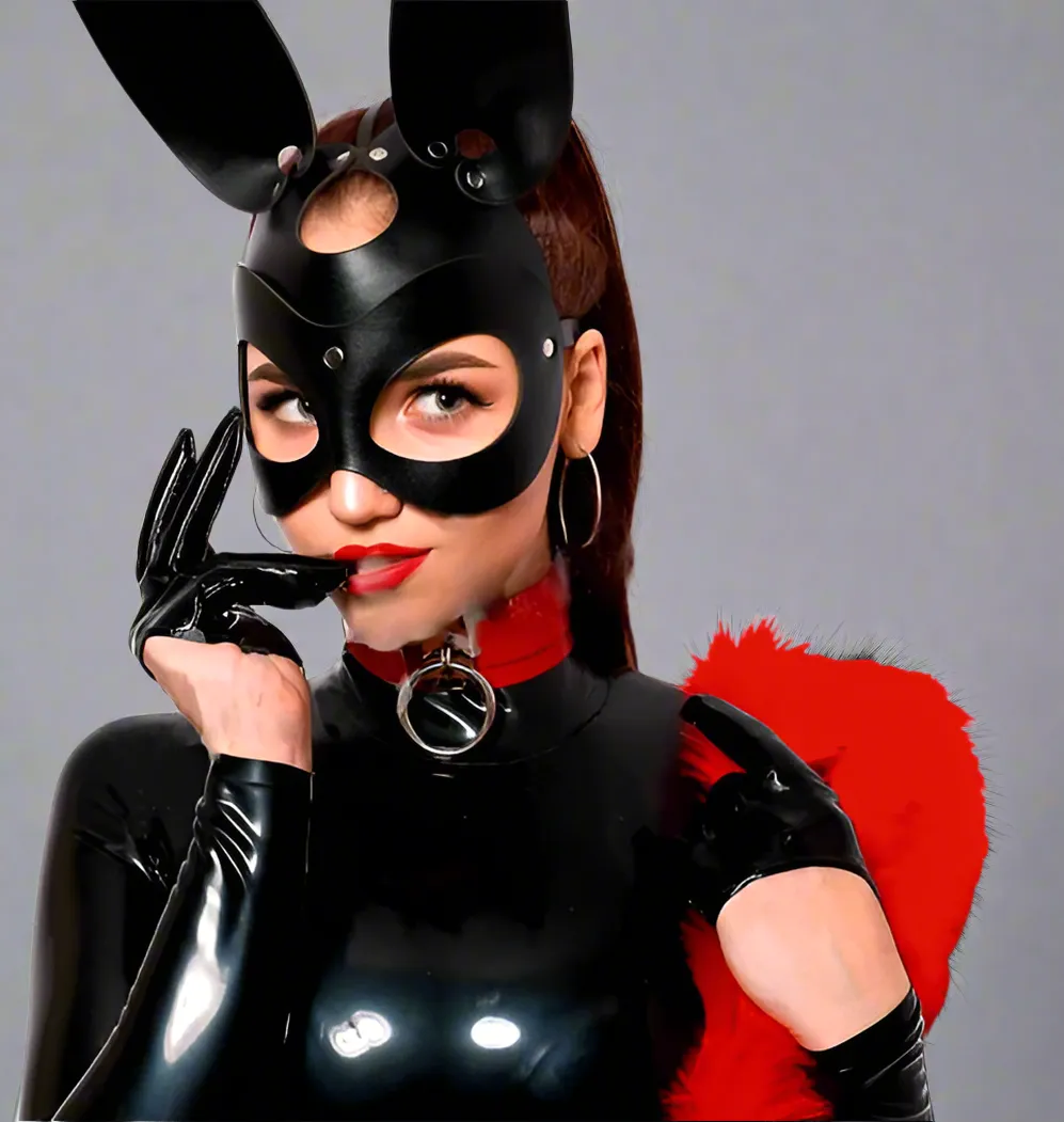 Faux Leather Bunny Mask by Scandals for Costume Parties, Cosplay, and Themed Events
