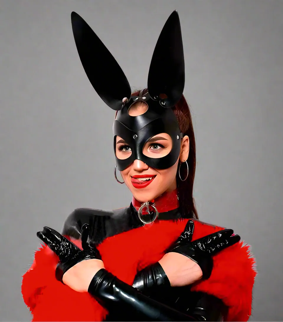 Faux Leather Bunny Mask by Scandals for Costume Parties, Cosplay, and Themed Events