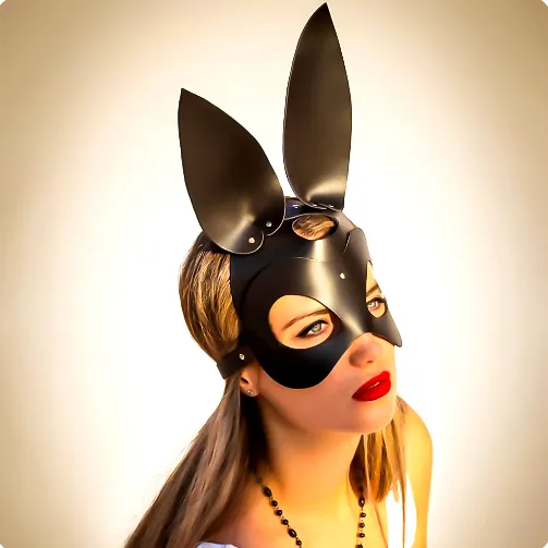 Faux Leather Bunny Mask by Scandals for Costume Parties, Cosplay, and Themed Events