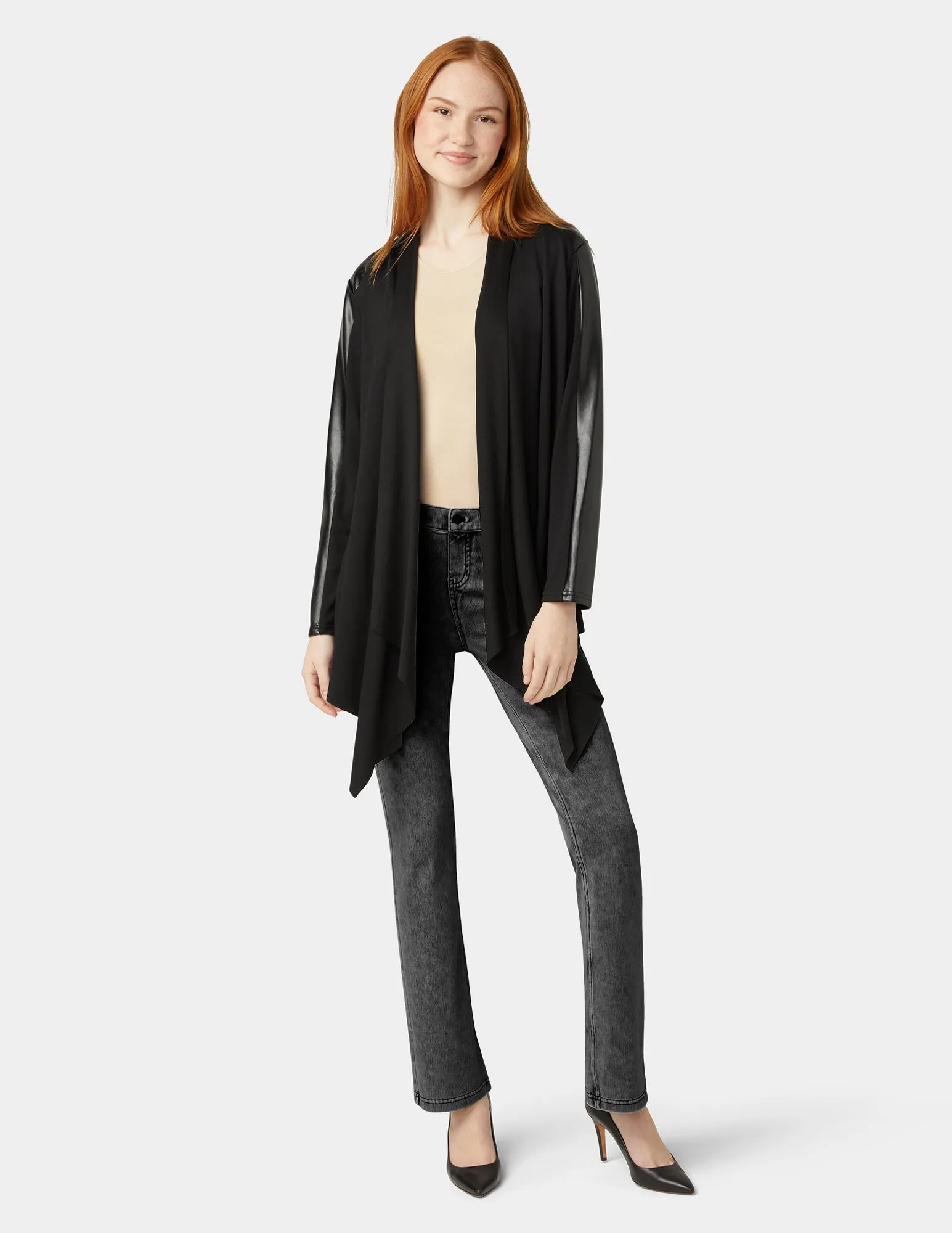 Faux Leather Cardigan