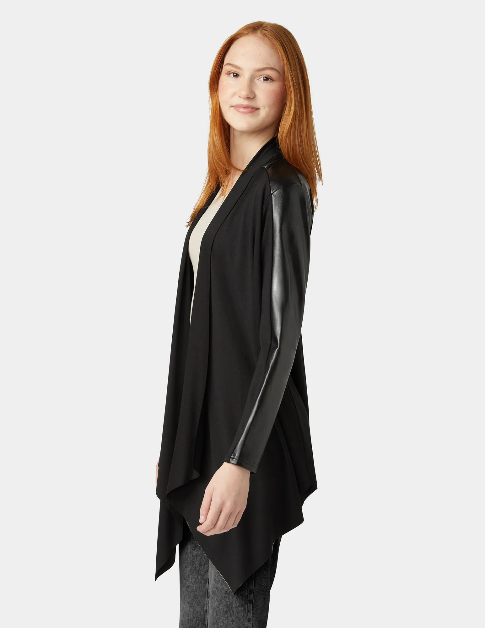 Faux Leather Cardigan